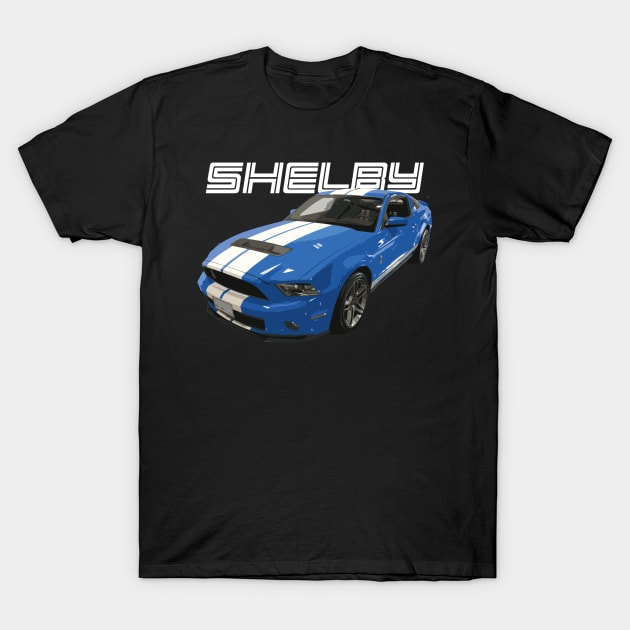 S197 Mustang GT 5.0L V8 Grabber Blue Car GT500 T-Shirt by cowtown_cowboy